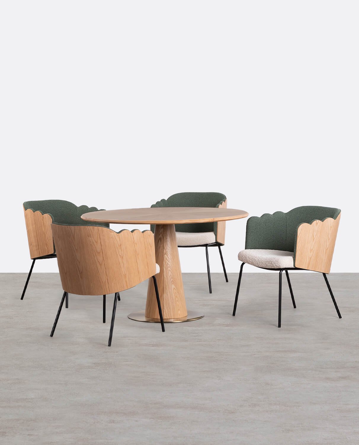 Conjunto de Mesa de Jantar Redonda em Madeira Era e 4 Cadeiras em Tecido Rene, imagem de galeria 1