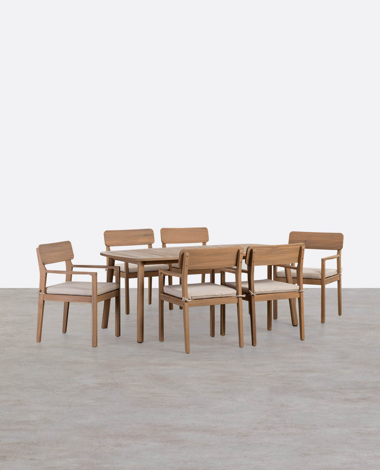 Conjunto de Mesa Retangular (180x100 cm) e 6 Cadeiras em Madeira de Acácia com Braços de Exterior Marla, imagem de galeria 1
