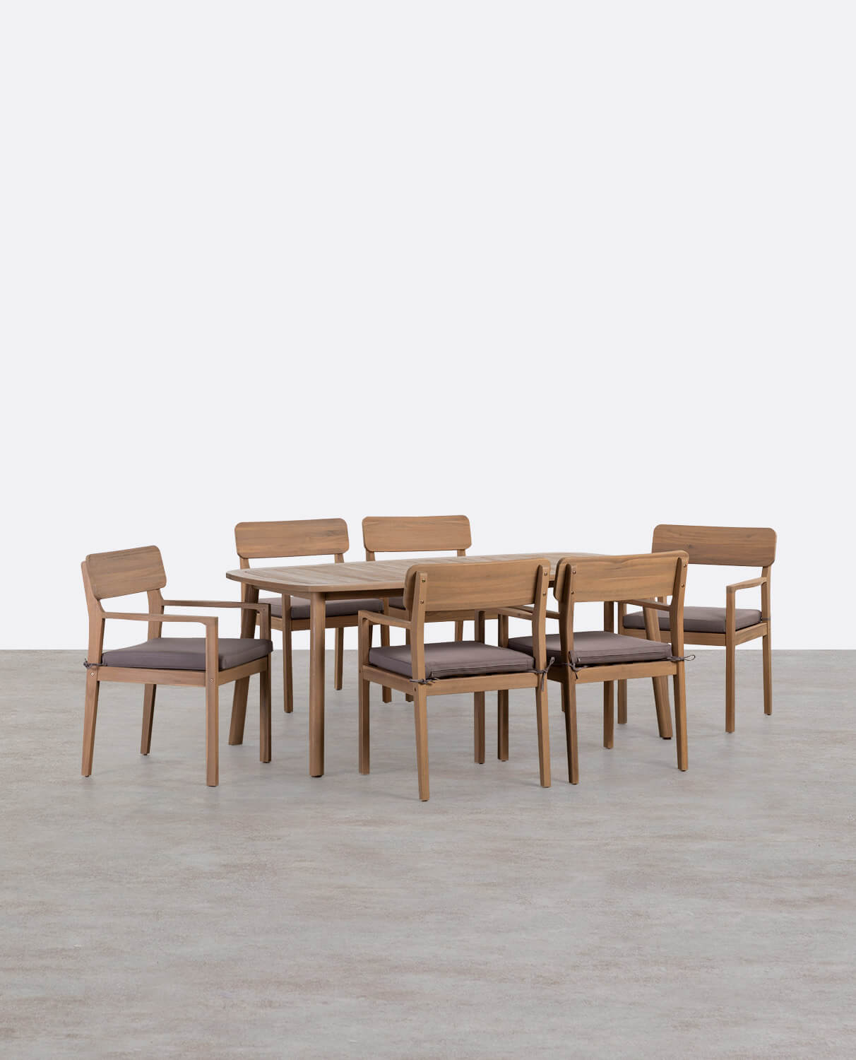 Conjunto de Mesa Retangular (180x100 cm) e 6 Cadeiras em Madeira de Acácia com Braços de Exterior Marla, imagem de galeria 1