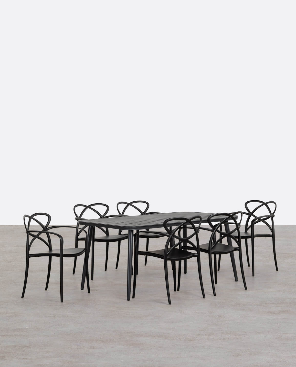 Conjunto de Mesa Retangular de Alumínio Cancun e 6 Cadeiras de Polipropileno com Braços para Área Externa Cielo, imagem de galeria 1
