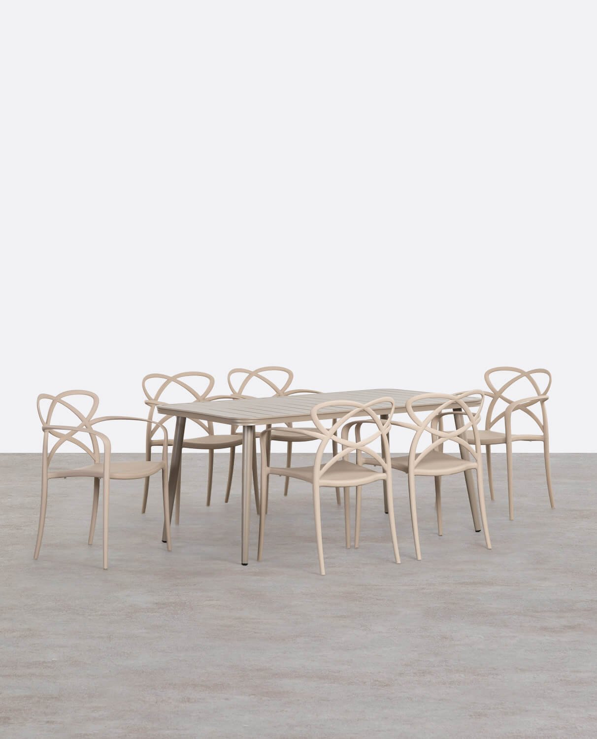 Conjunto de Mesa Retangular de Alumínio Cancun e 6 Cadeiras de Polipropileno com Braços para Área Externa Cielo, imagem de galeria 1