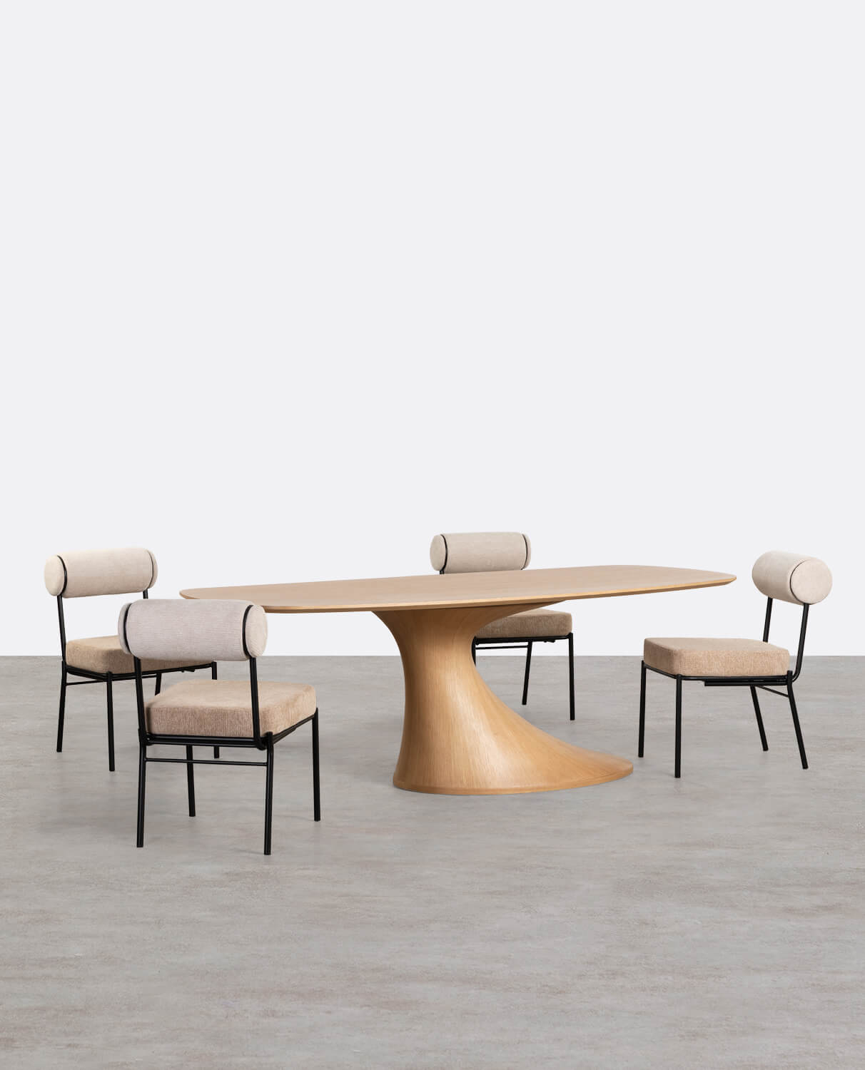 Conjunto de Mesa de Jantar Retangular de Madeira Flawas e 4 Cadeiras de Tecido Elin, imagem de galeria 1