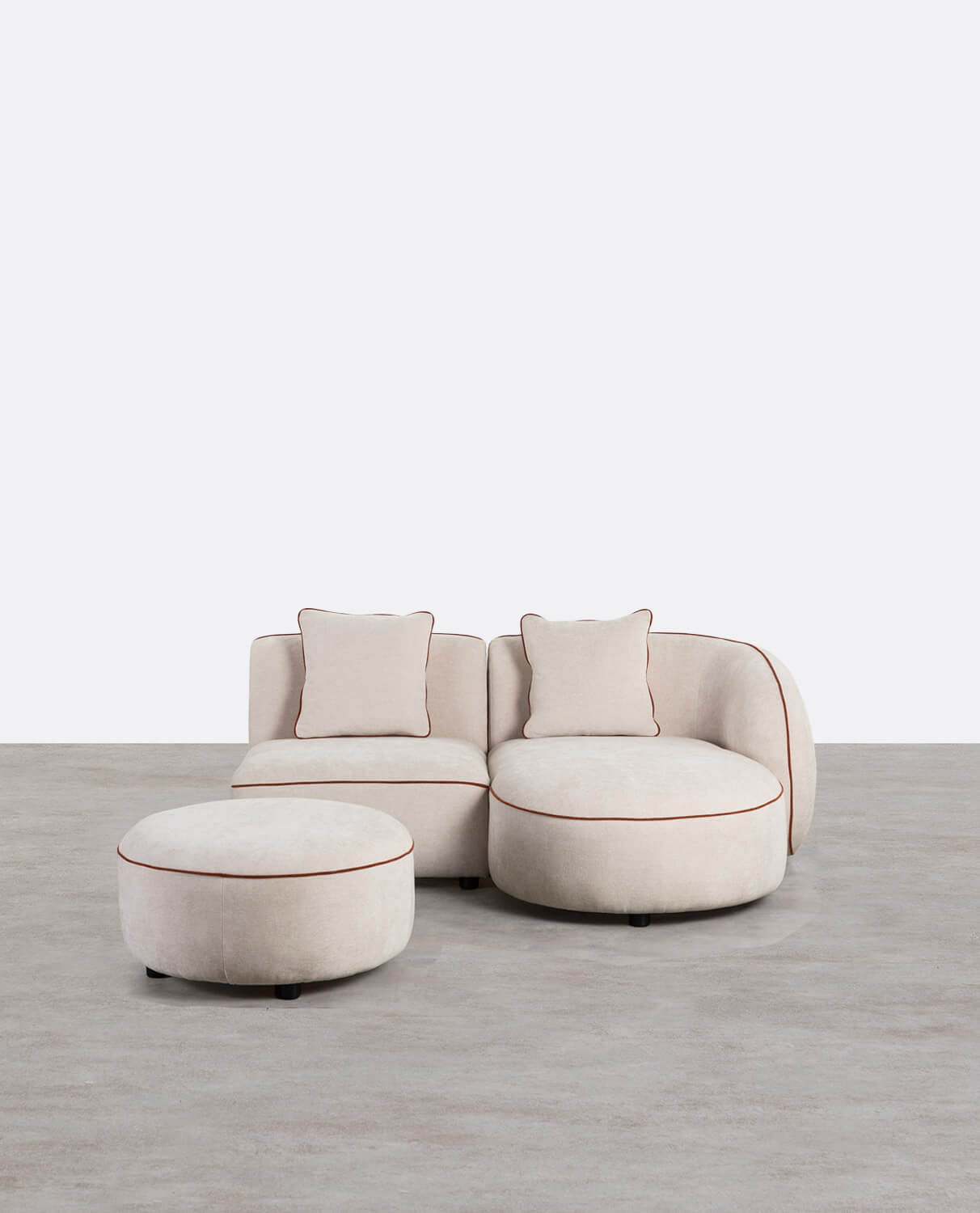 Sofá Chaise Longue Modular de 2 Peças com Poltrona e Pufe Redondo em Tecido Ilham , imagem de galeria 1
