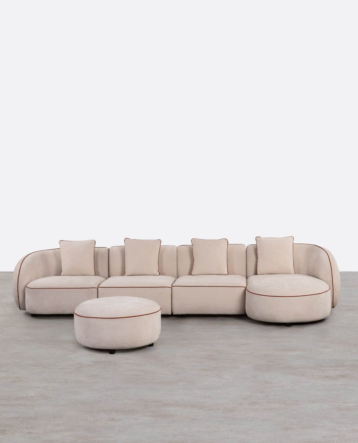 Sofá Modular de Canto 4 Peças com Chaise Longue e Pufe Redondo em Tecido Ilham , imagem de galeria 1
