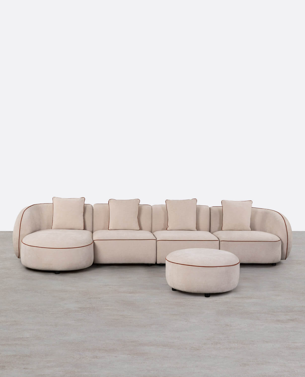 Sofá Modular de Canto 4 Peças com Chaise Longue e Pufe Redondo em Tecido Ilham , imagem de galeria 1