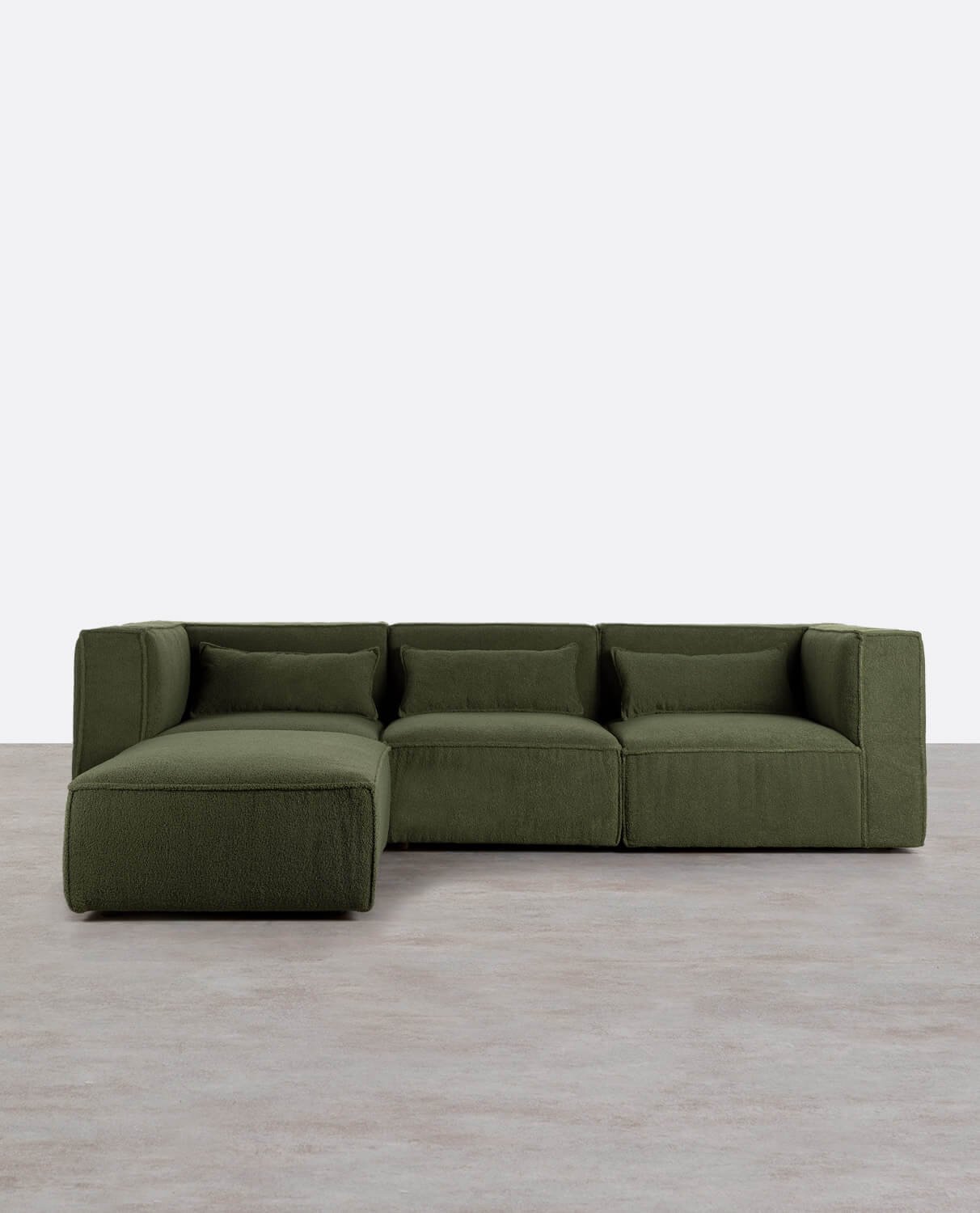 Sofá Modular de 3 peças com 2 Cadeirões de Canto e Puff em Tecido Bouclé Kilhe, imagem de galeria 1