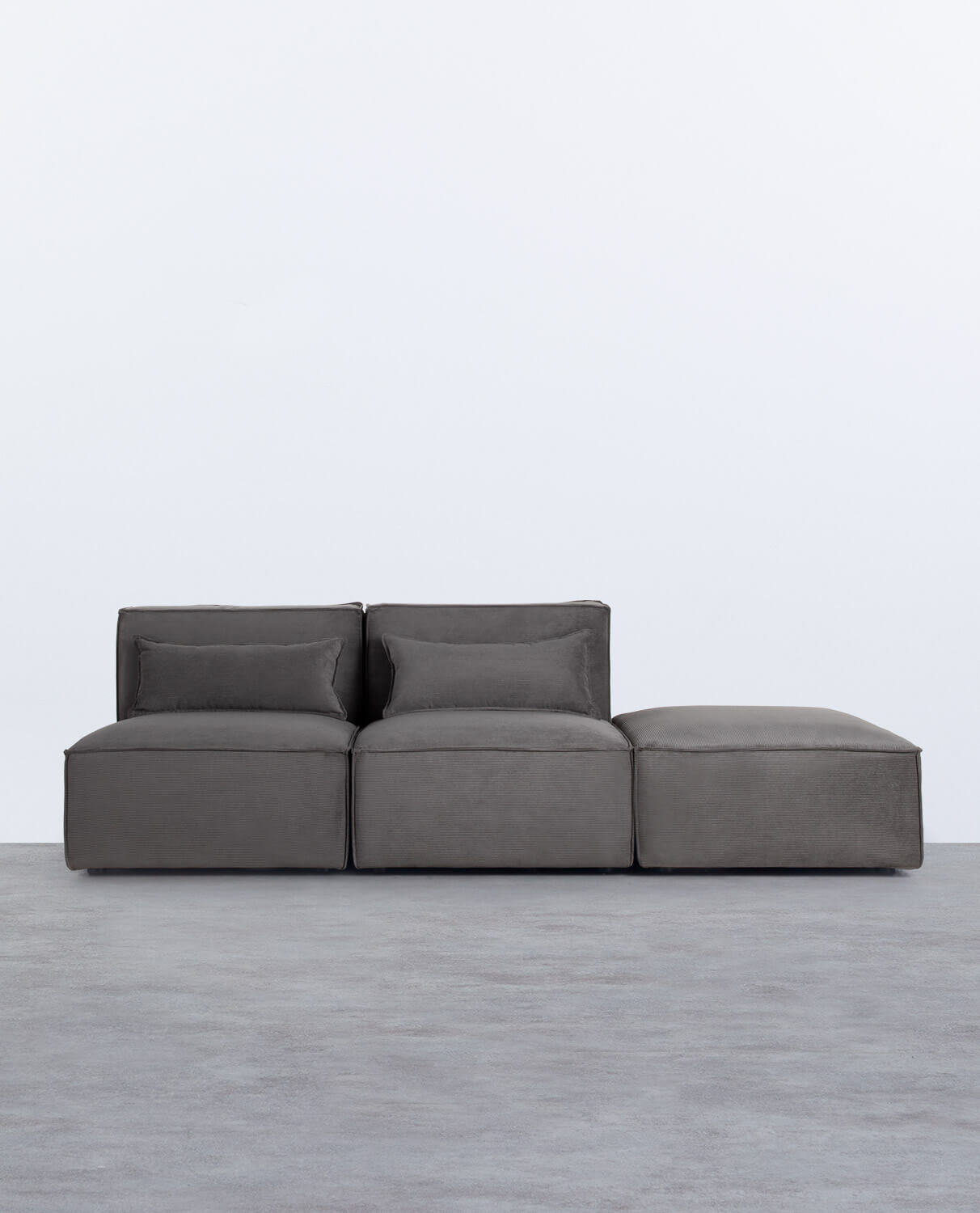 Sofá Modular de 2 Peças e Puff em Veludo Kilhe 