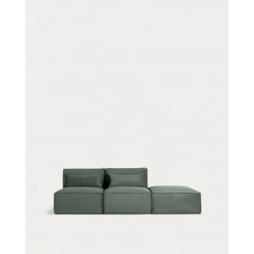 Sofá Modular de 2 Peças e Puff em Veludo Kilhe Veludo -Verde Grove - The Masie