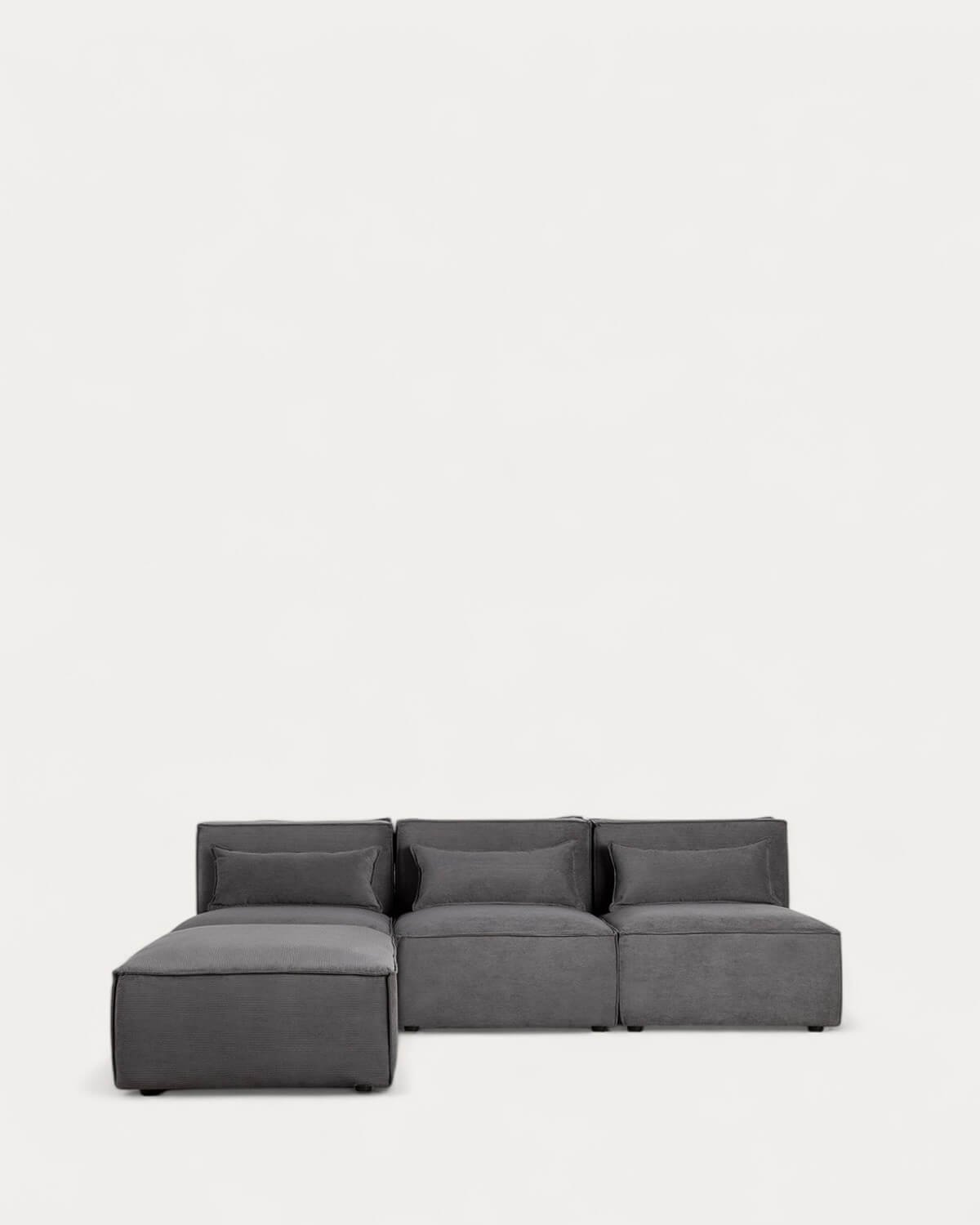 Sofá Modular de 3 Peças e Puff em Veludo Kilhe 