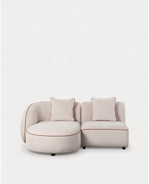 Sofá chaise longue modular de 2 peças com poltrona em tecido Ilham - Bege Seashell
