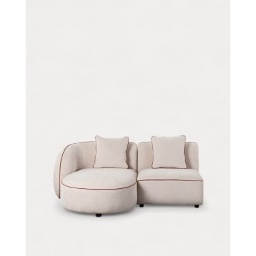 Sofá chaise longue modular de 2 peças com poltrona em tecido Ilham Bege Seashell & Chaise longue à esquerda - The Masie