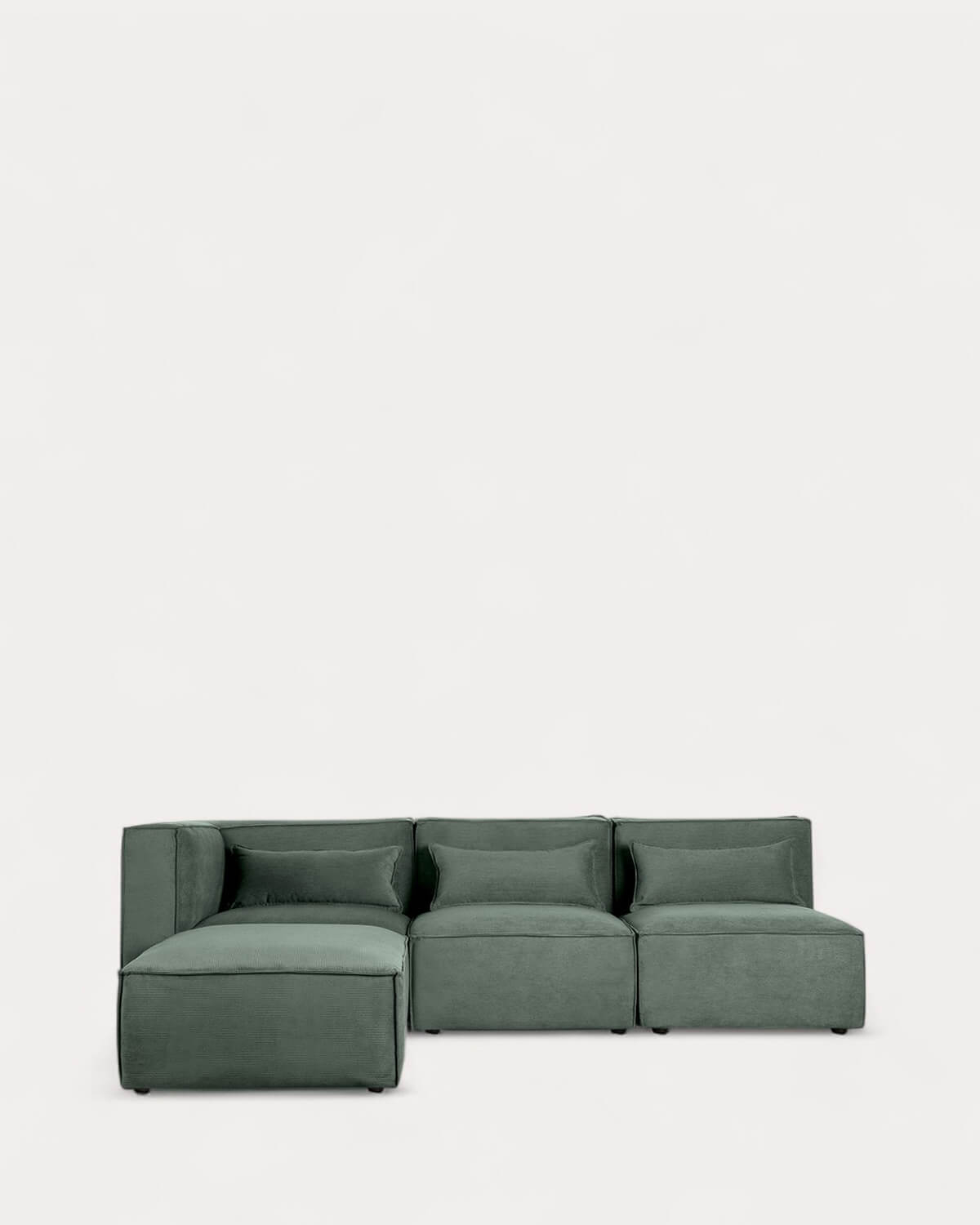 Sofá de Canto Modular Kilhe de 3 Peças com 2 Poltronas e Pufe de Veludo Cotelê