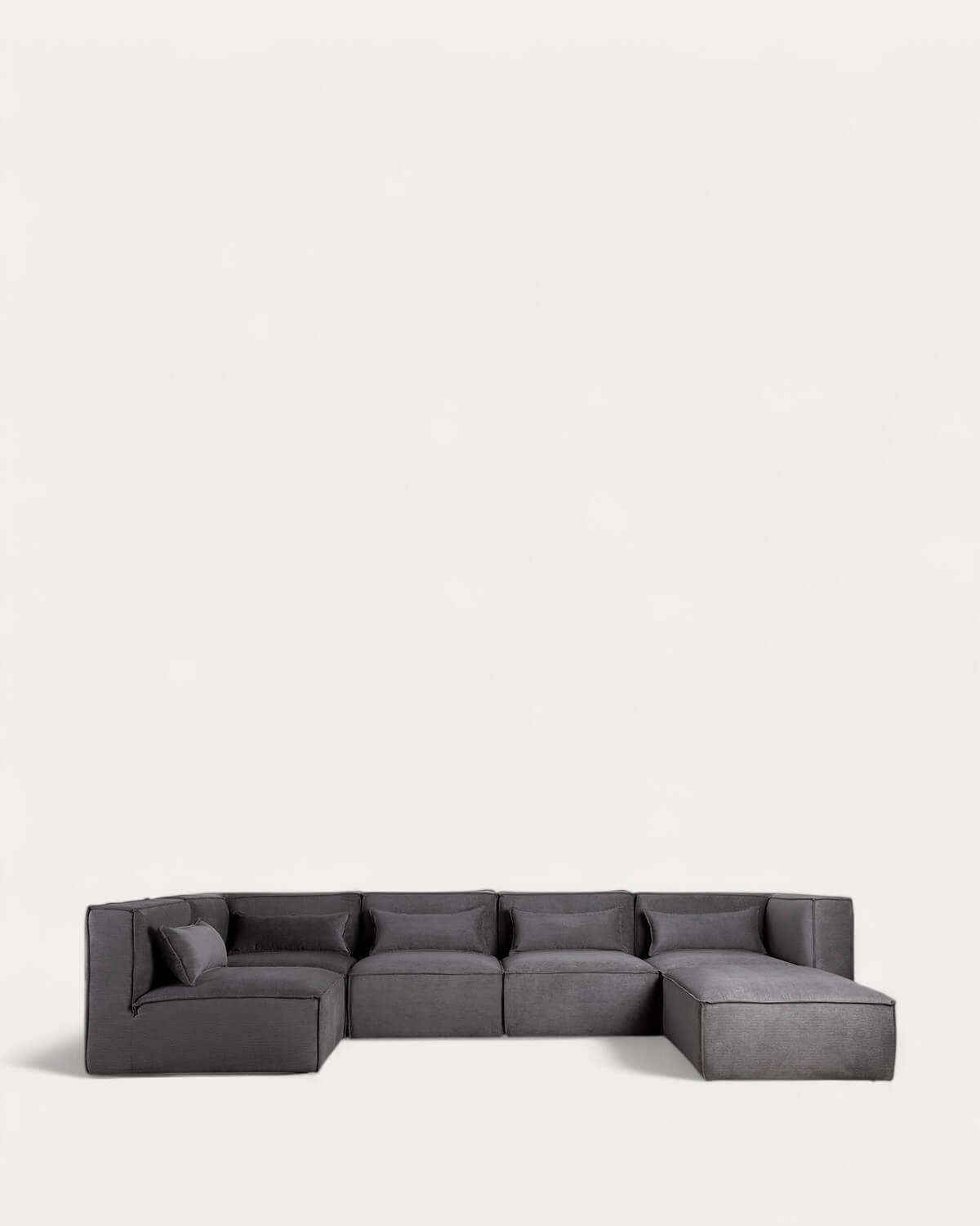 Sofá Modular de 5 Peças e puff em Veludo Kilhe 