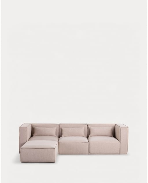 Sofá Modular de 3 Peças com 2 Módulos de Canto e Puff em Tecido Kilhe