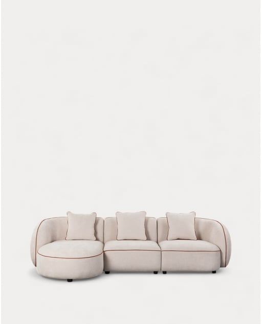 Sofá Modular Chaise Longue 3 Peças com Poltrona de Canto e Tecido Ilham - Bege Seashell