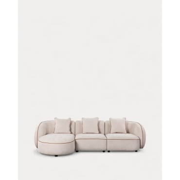 Sofá Modular Chaise Longue 3 Peças com Poltrona de Canto e Tecido Ilham Bege Seashell & Chaise longue à esquerda - The Masie