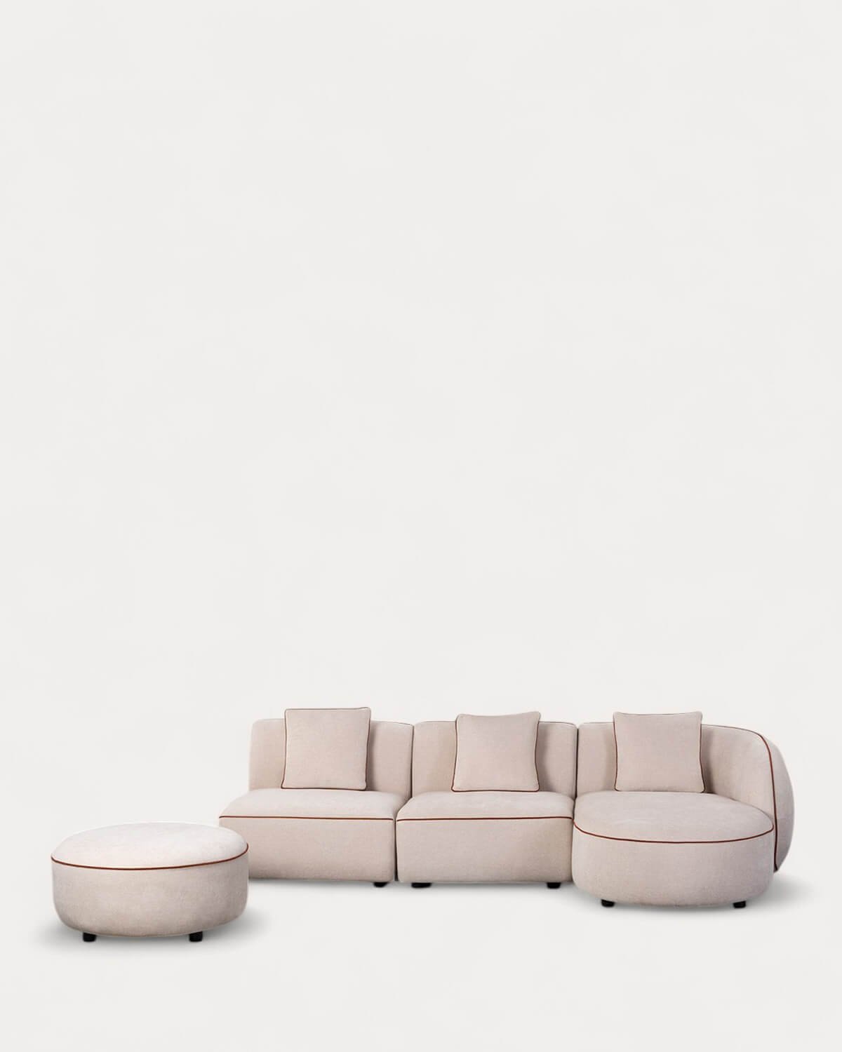 Sofá Chaise Longue Modular de 3 Peças com 2 Poltronas e Pufe Redondo em Tecido Ilham, imagem de galeria 1
