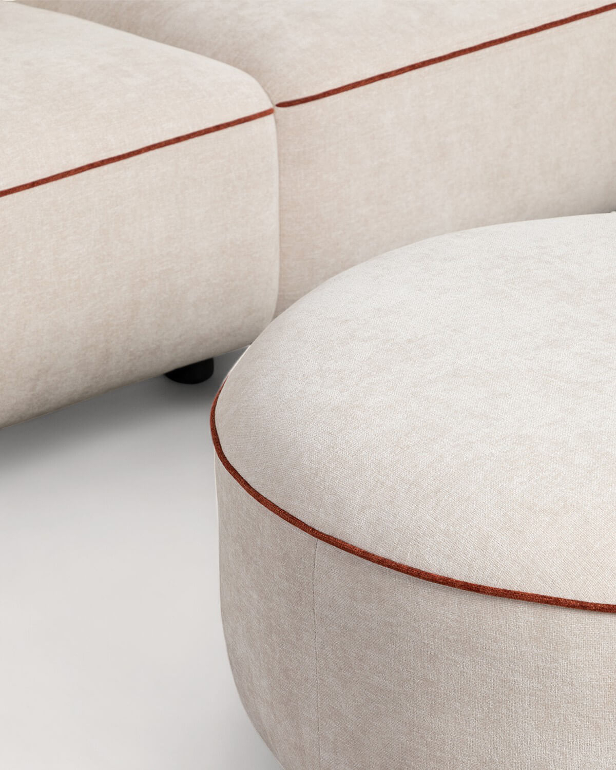 Sofá Modular de Canto 4 Peças com Chaise Longue e Pufe Redondo em Tecido Ilham , imagem de galeria 2