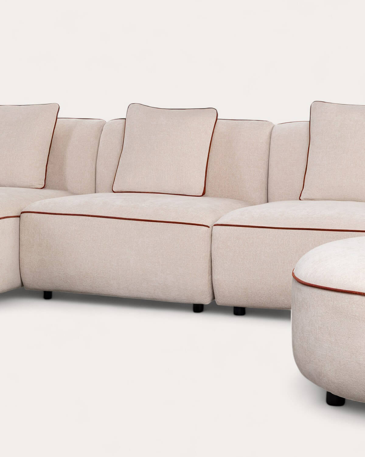 Sofá Modular de Canto 4 Peças com Chaise Longue e Pufe Redondo em Tecido Ilham , imagem de galeria 5