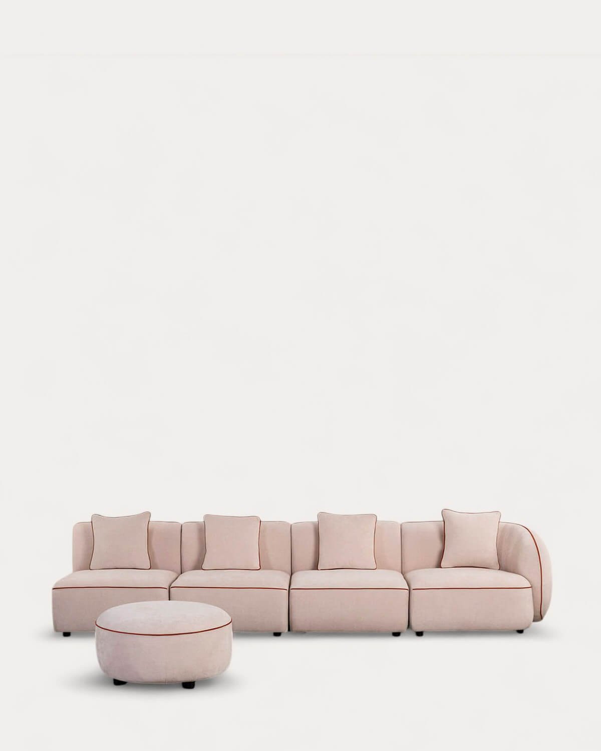 Sofá Modular 4 Peças com Poltrona de Canto e Pufe Redondo em Tecido Ilham