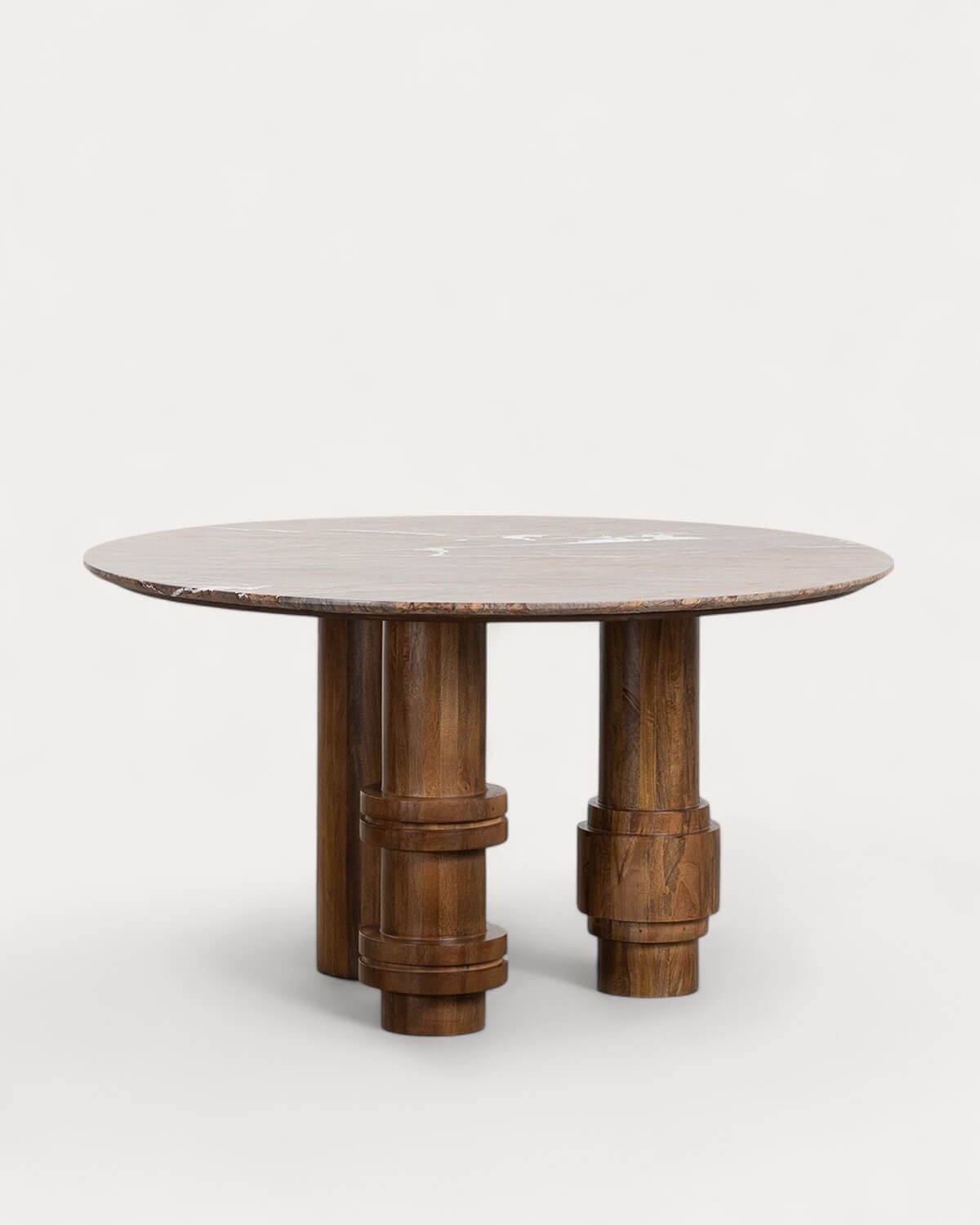 Mesa de Jantar Redonda em Mármore Bidasar e Madeira de Manga (Ø140 cm) Atenas, imagem de galeria 1