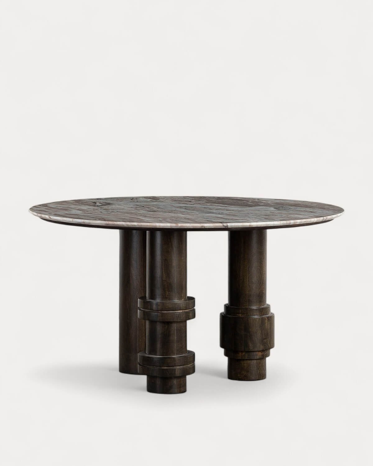 Mesa de Jantar Redonda em Mármore Sawar e Madeira de Mangueira (Ø140 cm) Atenas, imagem de galeria 5