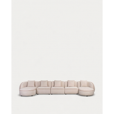 Sofá Modular de 5 Peças com 2 Chaise Longue em Tecido Ilham Bege Seashell - The Masie