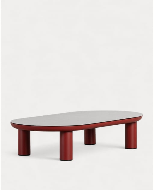 Mesa de Centro em Alumínio e Vidro (130x70 cm) Cheryl - Vermelho Tinto
