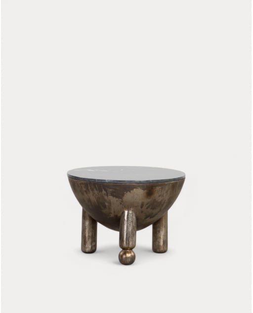 Mesa de Centro Redonda em Mármore e Metal com Arrumação (Ø60 cm) Lefti