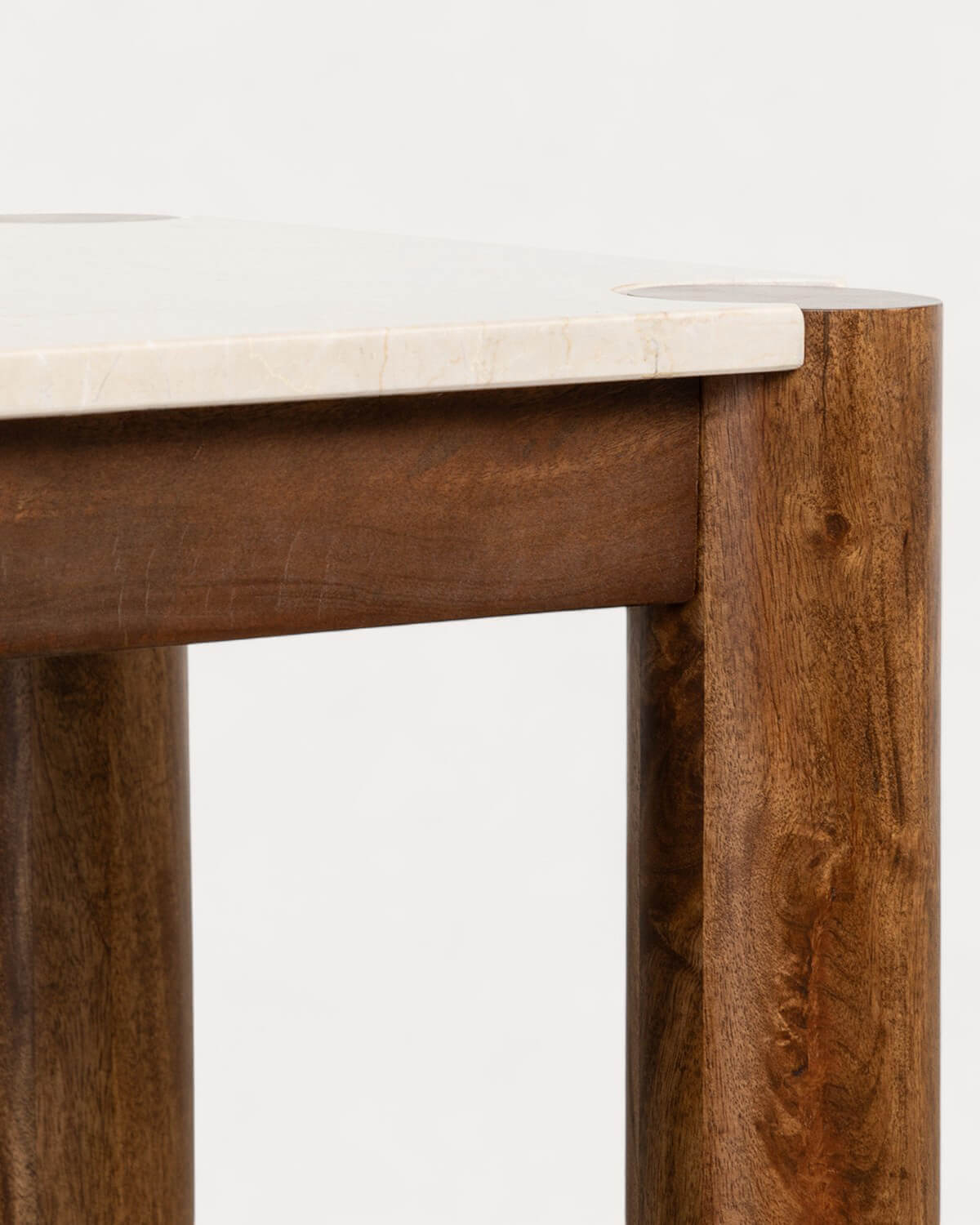 Mesa Lateral Quadrada em Mármore Botticino e Madeira de Manga (50x50 cm) Dublin, imagem de galeria 4