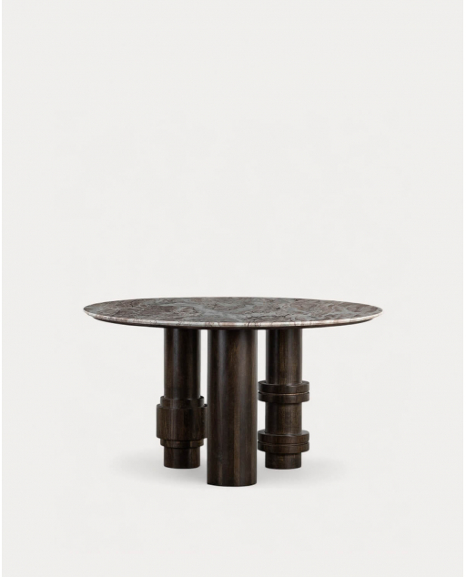Mesa de Jantar Redonda em Mármore Sawar e Madeira de Mangueira (Ø140 cm) Atenas