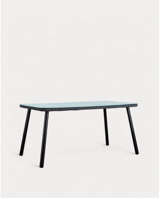 Mesa de Exterior Rectangular de Alumínio e Vidro (160x90 cm) Drian - Negro e Cinza médio