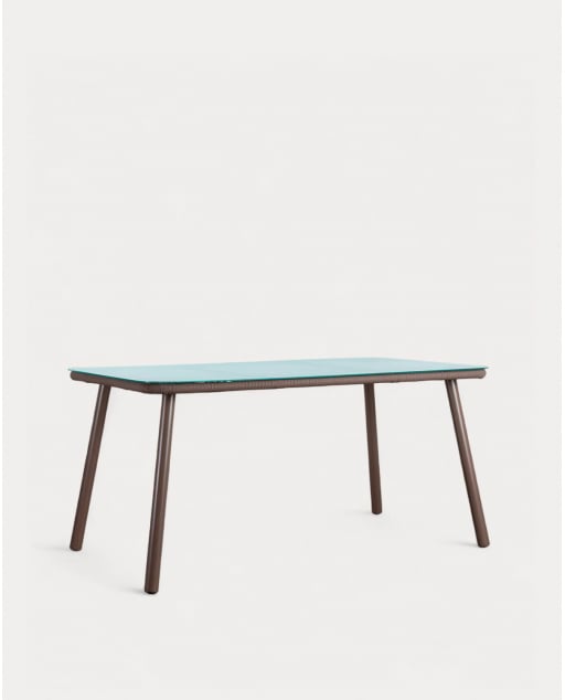 Mesa de Exterior Rectangular de Alumínio e Vidro (160x90 cm) Drian - Cinza Tope e Castanho