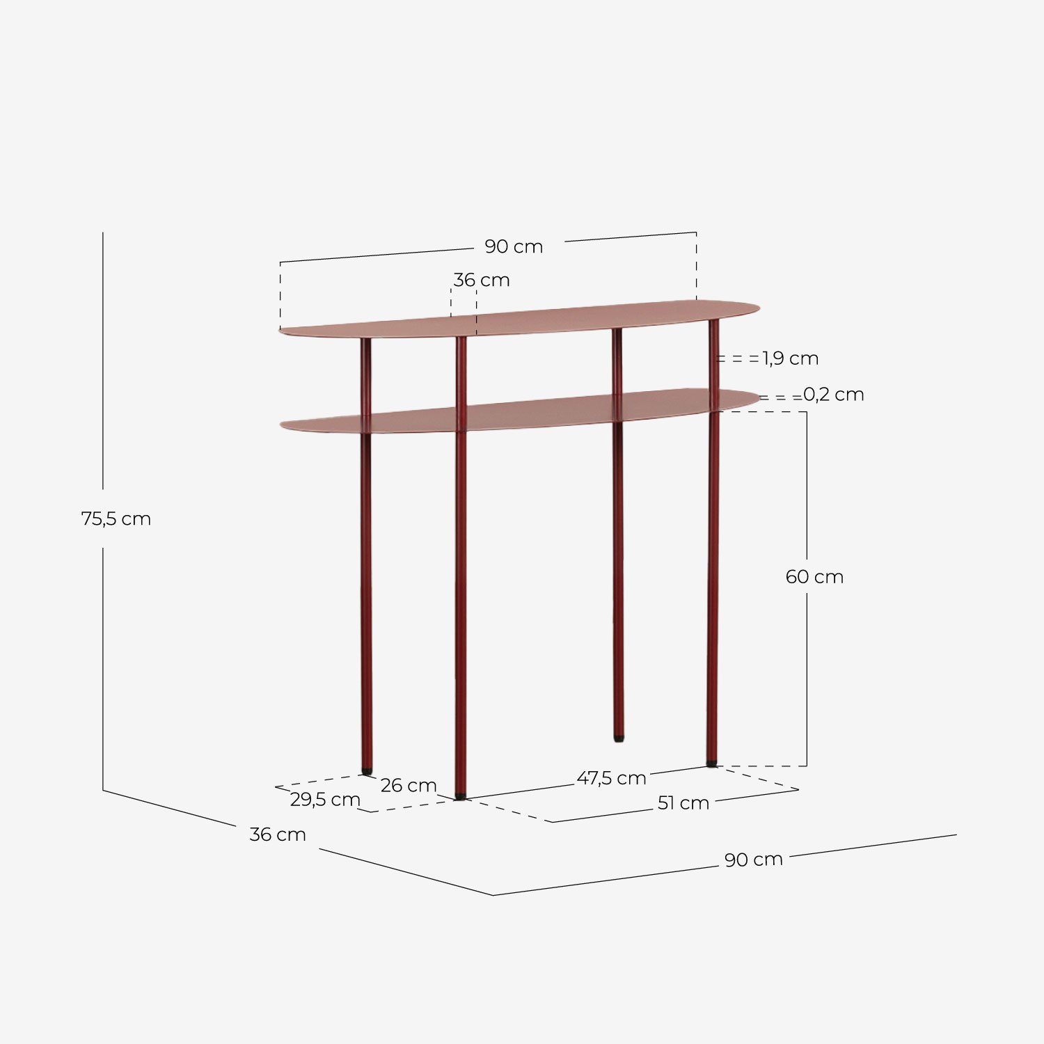 Console de Metal (90x36 cm) Idris, Medidas