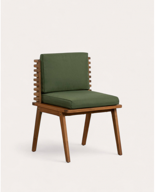 Cadeira de Exterior em Madeira de Acácia com Almofadas de Tecido Hazan - Verde Nori