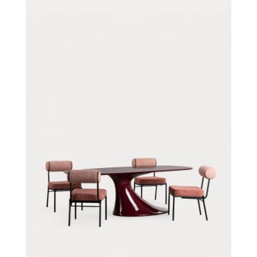 Conjunto de Mesa de Jantar Retangular em Madeira (220x100 cm) Cool Flawas e 4 Cadeiras em Tecido Elin Vermelho Tinto - The Masie