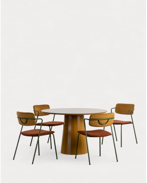 Conjunto de Mesa de Jantar Redonda (Ø120 cm) Irem e 4 Cadeiras de Tecido Irun