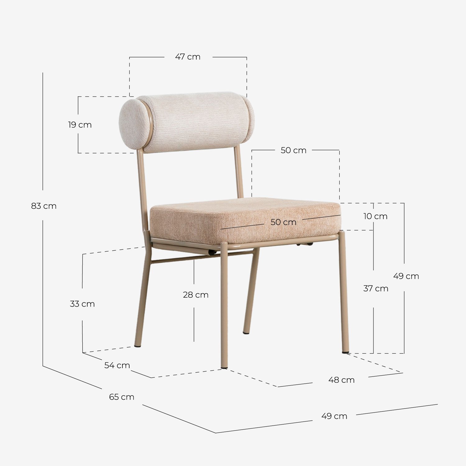 Cadeira de Jantar Fabric e Metal Elin Soft, Medidas