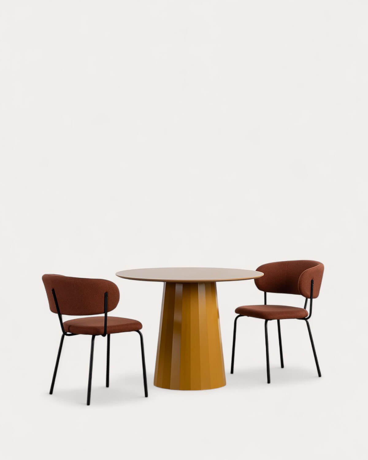 Conjunto de Mesa de Jantar em Madeira (Ø100 cm) Irem e 2 Cadeiras em Tecido Bonse, imagem de galeria 1