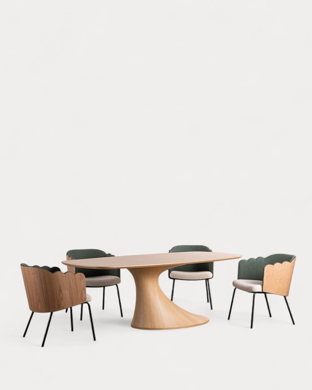 Conjunto de Mesa de Jantar Retangular de Madeira (220x100 cm) Flawas e 4 Cadeiras de Tecido Rene, imagem de galeria 1