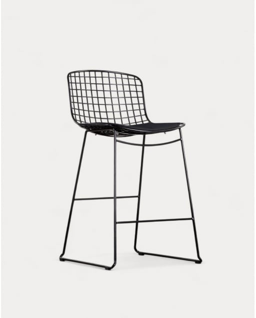 Banco Alto de Metal com Encosto Baixo (66 cm) Aras - Preto