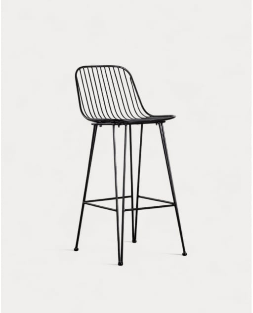 Banco Alto em Metal com Encosto (67 cm) Born - Preto