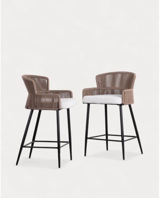 Conjunto de 2 banquetas altas em tecido e corda (65 cm) Drean