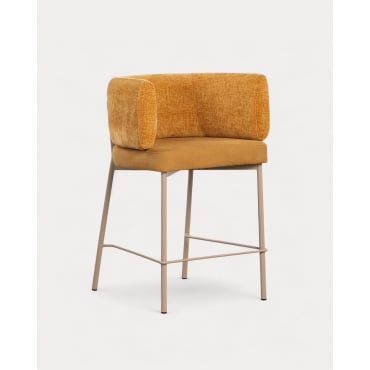 Banco Alto em Tecido e Metal (64 cm) Hades Soft Amarelo Curry - The Masie