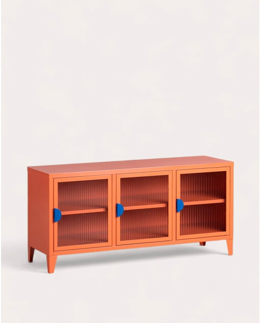 Armário para TV Soan de 3 Portas em Aço Laminado e Vidro - Laranja Terra