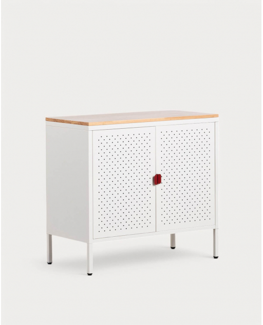Aparador Baixo 2 Portas 80x41 cm em Aço Laminado e Madeira de pinho Varys - Blanco Egg White