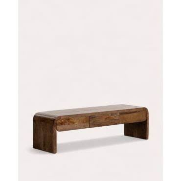 Móvel TV em Madeira de Mangueira com 3 Gavetas 160x45 cm Vanile Madeira de Manga Escura - The Masie