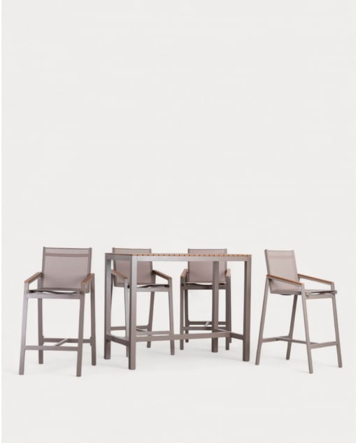 Conjunto de Mesa Alta (130x70 cm) e 4 Bancos Altos de Alumínio para Exterior Korce
