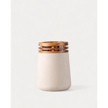 Floreira de Betão e Madeira de Acácia M (43xØ31 cm) Hazan Cinzento Concrete - The Masie