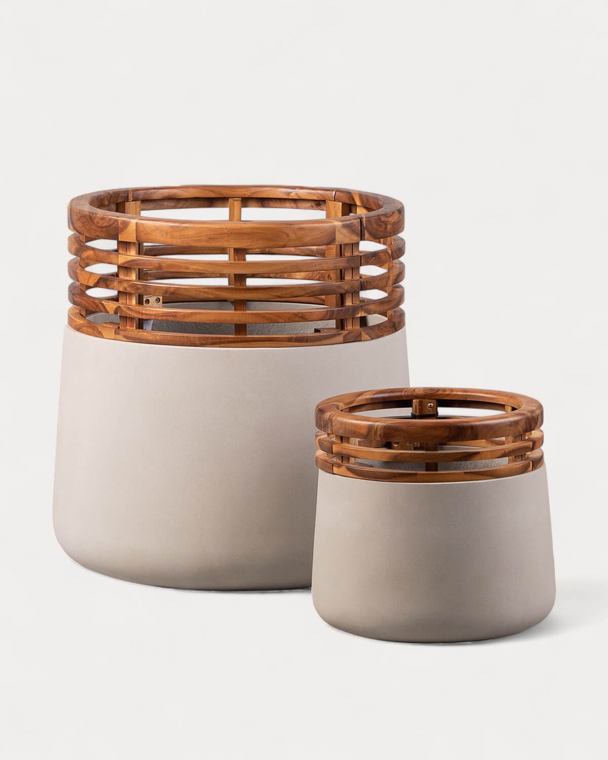 Vaso em Cimento e Madeira de Acácia XL (60xØ57 cm) Hazan, imagem de galeria 3